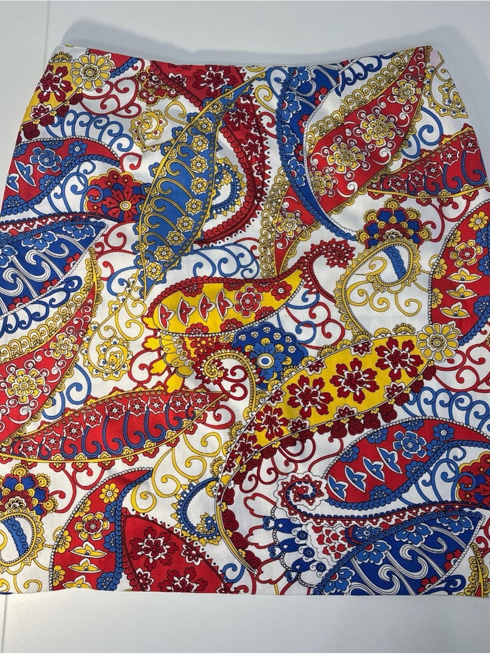 Talbots Patterned Paisley Pencil Skirt - Red, Blue & Yellow